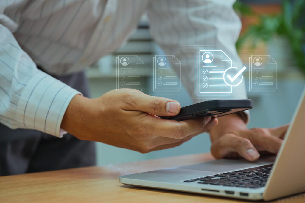 businessmen select the human resource network for hiring, traini